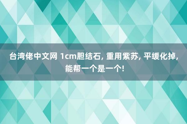 台湾佬中文网 1cm胆结石， 重用紫苏， 平缓化掉， 能帮一个是一个!